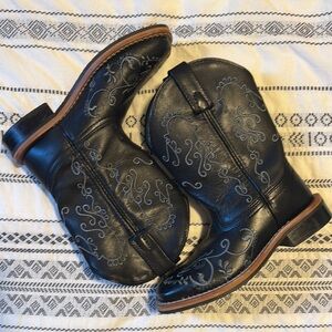 Black Leather Embroidered Cowboy Boots
